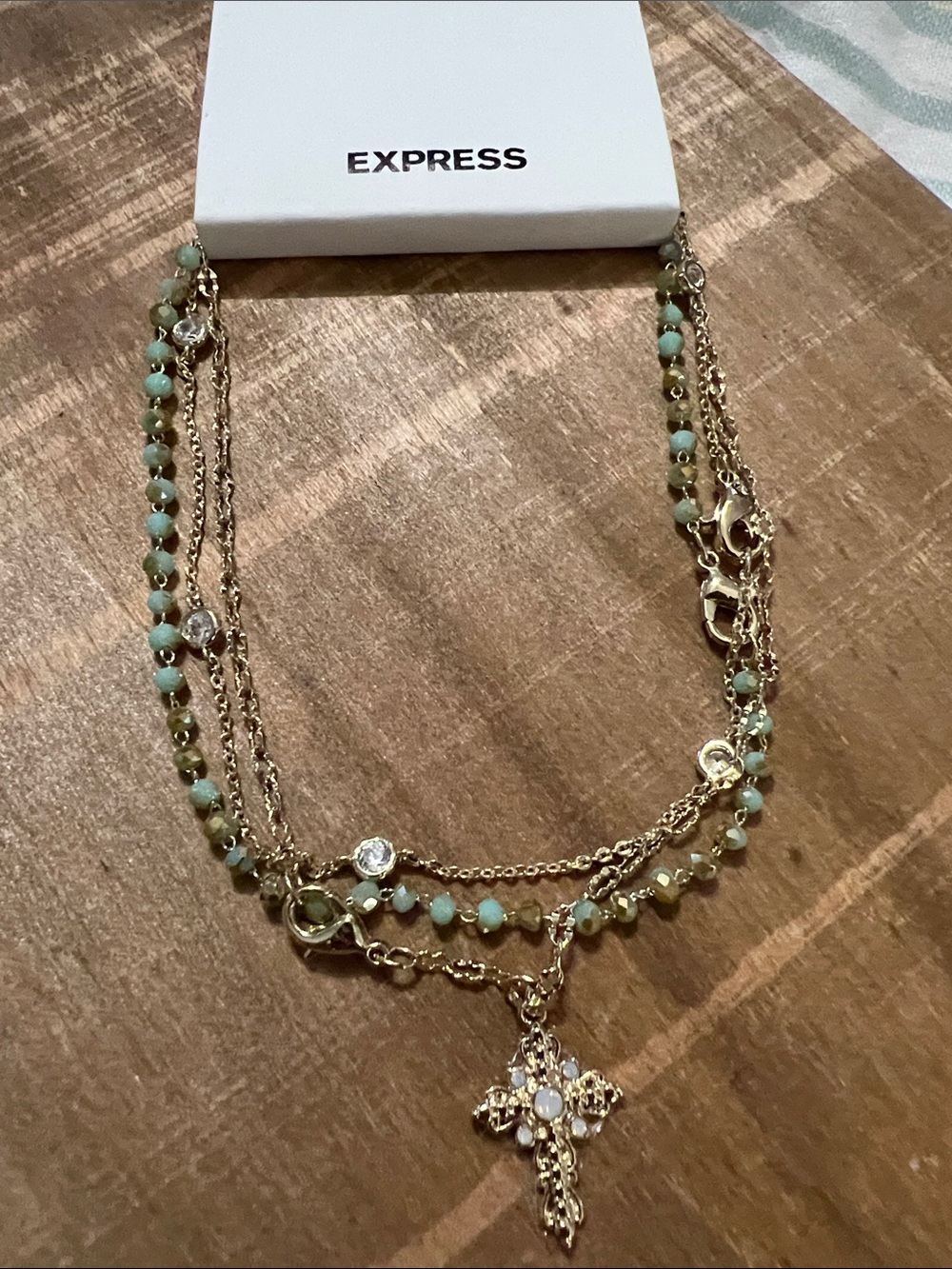 3/$18 Express  3pc. bracelet/ankle bracelet set with  Mint Beads/Cross Lot 721